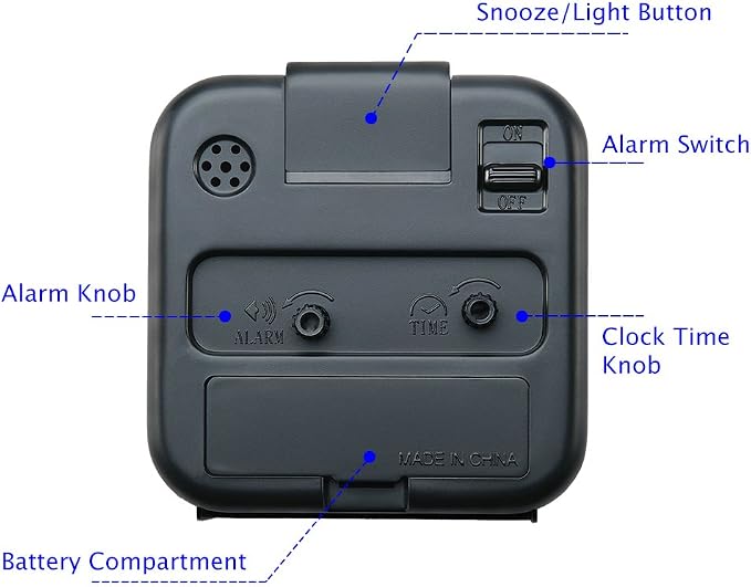 Peakeep Small Battery Operated Analog Travel Alarm Clock Silent | No Ticking, Lighted on Demand and Snooze, Beep Sounds, Gentle Wake, Ascending Alarm, Easy Set (Black) - Image 4