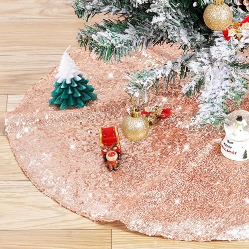 Tree Skirt 48 Inch Sequin Rose Gold Tree Skirt Christmas Decorations by QueenDream