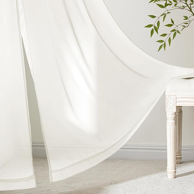 MIULEE Ivory Sheer Curtains 90 Inches Long, 4 Panels Set, Light Filtering Rod Pocket Voile Drapes for Living Room and Bedroom, Airy Soft Fabric Window Treatments, 54 x 90 Inches