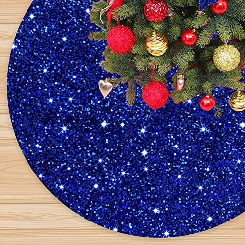 FANPROMS Blue Christmas Tree Skirt 21 Inches Sequin Xmas Tree Skirts Embroidered Velvet Tree Base Cover Shiny Glitter Tree Skirt Mat Royal Blue for Christmas Tree Decorations All Season Holiday Party by FANPROMS