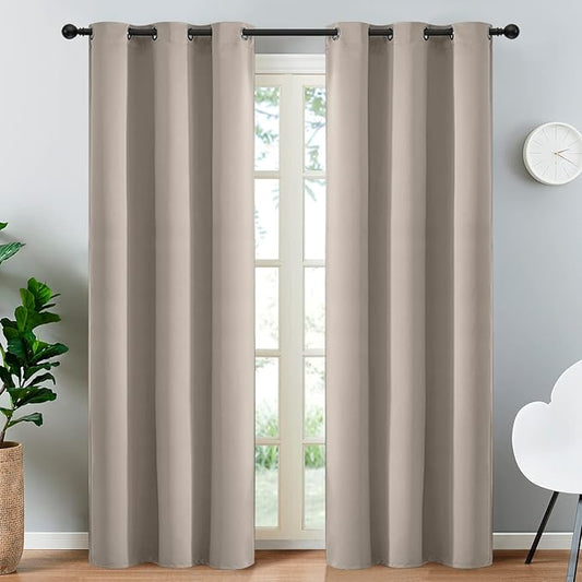 Yakamok Room Darkening Blackout Curtains Thermal Insulated Grommet Curtain Panels for Bedroom, 38W x 90L, Natural, 2 Panels