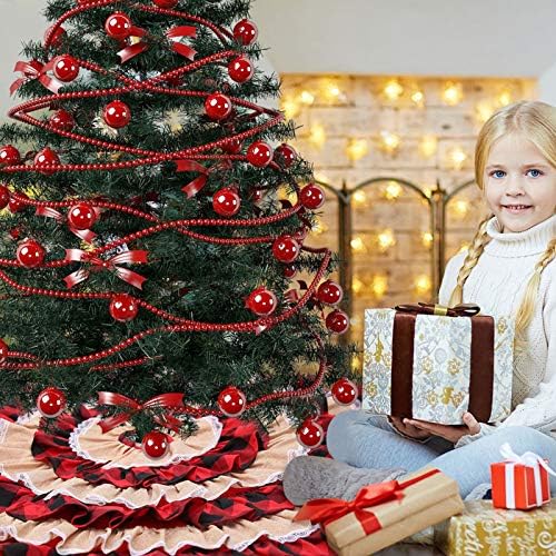 48 Inches Christmas Tree Skirts, Burlap Red and Black Buffalo Check Xmas Tree Base Cover for Xmas New Year Home Party Decorations (Red Plaid, 48 inches) - Image 5