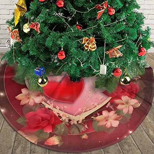 Christmas Tree Skirt, Beautiful Flowers Love Hearts Valentine's Day Xmas Large Tree Mat, New Year Festive Holiday Party Decorations 30" inches - Image 6