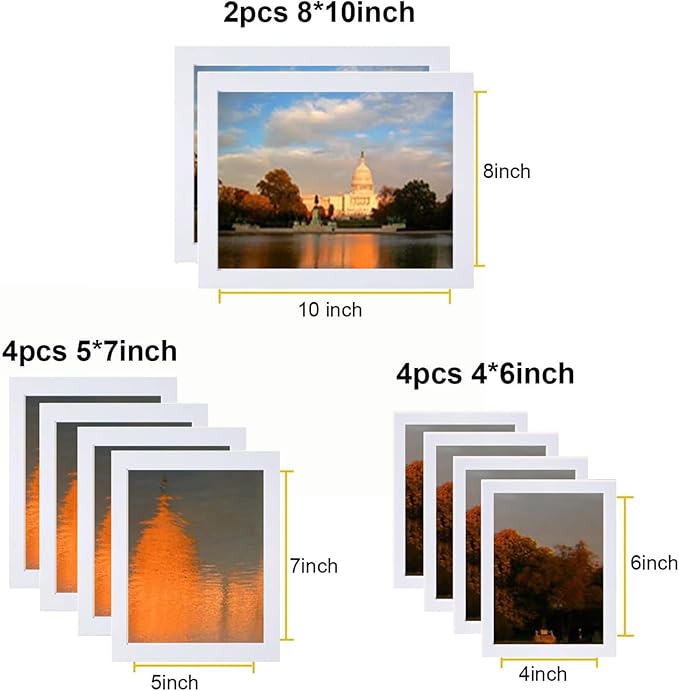 Picture Frame Set 10 pack, Farmhouse Photo Frames, Gallery Wall Frame Collage, 8x10 5x7 4x6 Frames in 3 Different Finishes Picture Frames For Wall or Desk, White