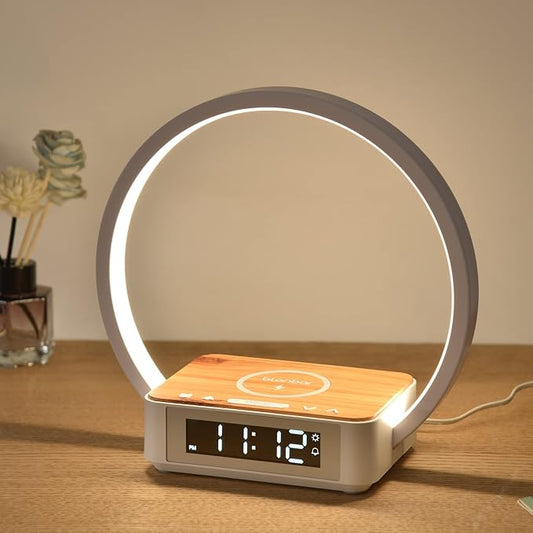 Desk Lamp with Alarm Clock Qi Wireless Charger, Touch Lamp for bedroom by blonbar