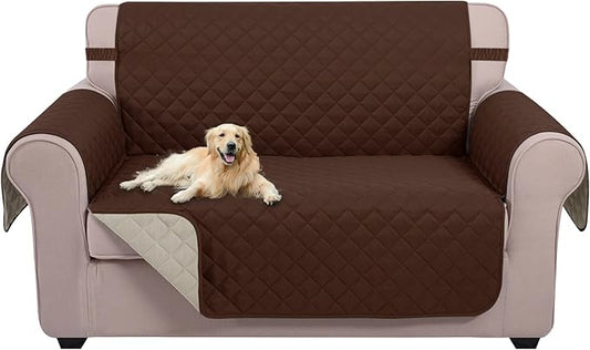 U-NICE HOME Loveseat Sofa Cover Reversible Couch Covers for 2 Cushion Couch for Dogs Furniture Protector Cover with Elastic Straps Water Resistant(Loveseat Small, Brown/Beige)