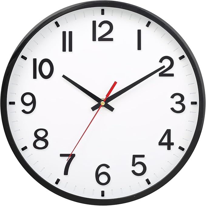 Wall Clocks Battery Operated 12 inch Modern Wall Clock,Silent Non Ticking Wall Clock for Living Room Bedroom Kitchen Office Classroom Decor (White and Black)