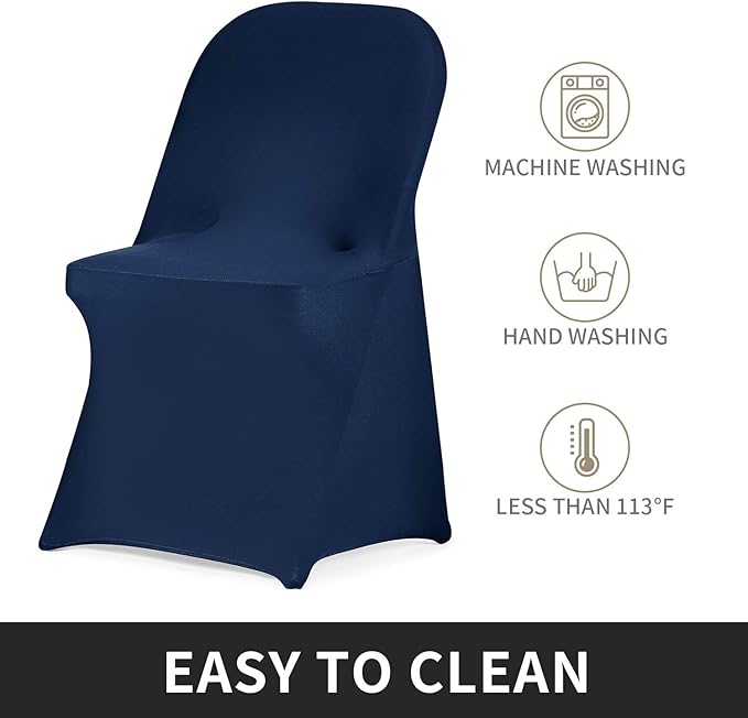 Peomeise Stretch Spandex Folding Chair Cover for Wedding Party Dining Banquet Event (Navy,12pcs)