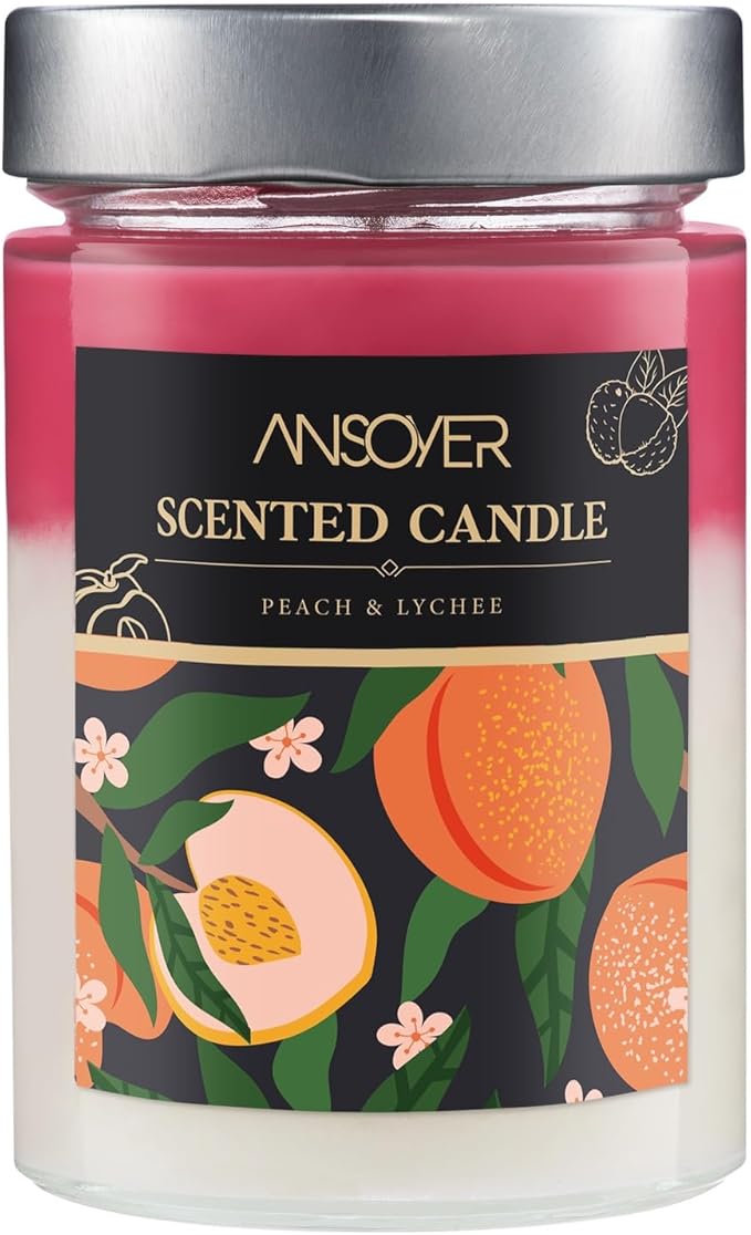 Scented Soy Candles, Aromatherapy Jar Candle for Home Scented, Long Lasting with 70 Hour Burn Time 11oz, Gifts Soy Candles Scents of (Peach & Lychee)