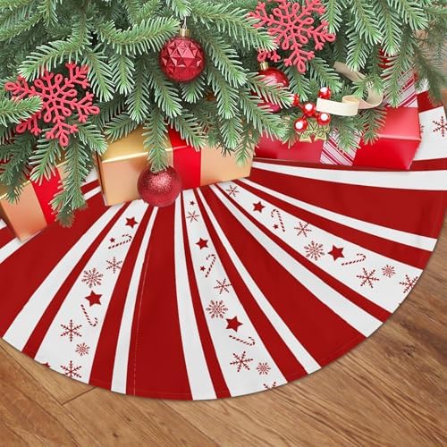 Red Swirl Candy Cane Christmas Tree Skirt 36 Inch Winter Holiday Xmas Tree Mat for New Year Festive Holiday Party Ornament Rustic Farmhouse Decoration - Image 2