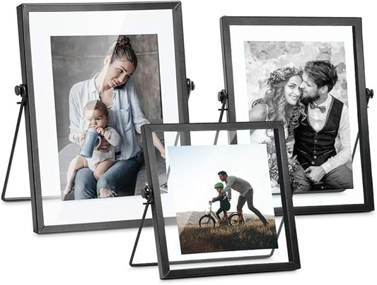 ZONYEO Set of 3 Glass Picture Frame, Collection Simple Metal Floating Frame with Glass Cover Includes 4x4, 4x 6, 5x7