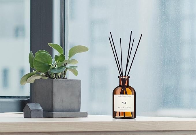 WEALD TRIBE Reed Diffuser Set for Bathroom Air Fresheners, Oil Diffuser Sticks | Sandalwood Rose Scent 4.0 fl oz Home Fragrance with Sticks Defusers | House Bedroom Office Shelf Decor