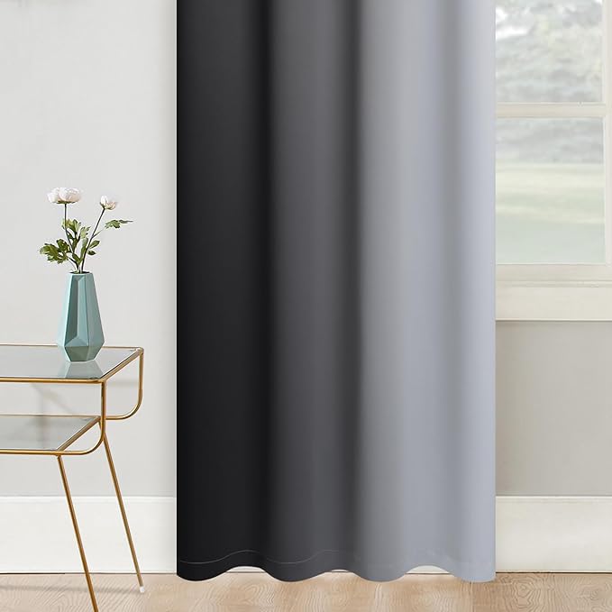 COSVIYA Grommet Ombre Room Darkening Curtains 54 inch Length, Black and Greyish White Gradient Drapes Light Blocking Insulated Thermal Window Curtains for Bedroom/Living Room,2 Panels,42x54 inches