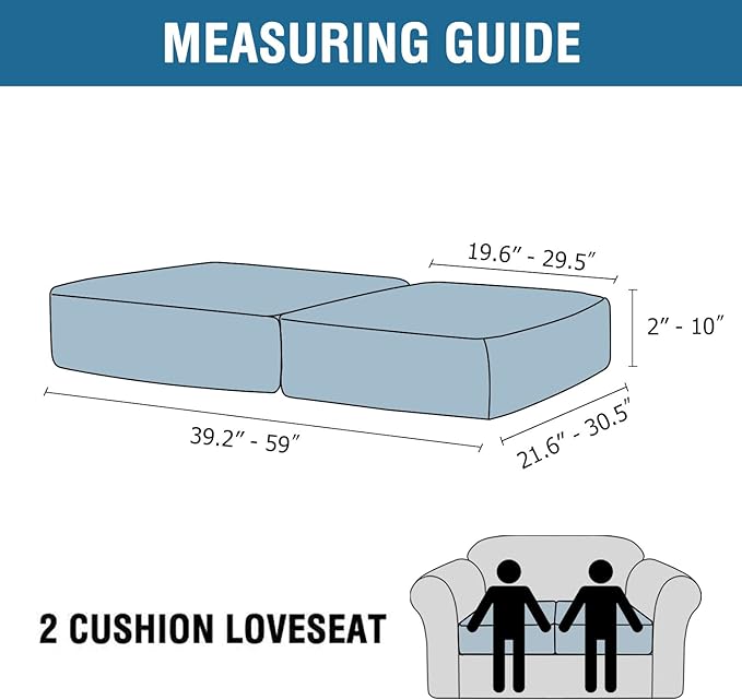 H.VERSAILTEX Velvet Stretch Couch Cushion Cover Plush Cushion Slipcover for Chair Loveseat Sofa Cushion Furniture Protector Seat Cushion Sofa Cover (2 Piece Medium Sofa Cushion Covers, Grey)