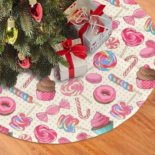 Colorful Lollipop Candy Macaroon Cupcake Donut Christmas Tree Skirt 48" for Xmas Halloween New Year Holiday Party Home Tree Mat Decor Ornaments Decoration - Image 3