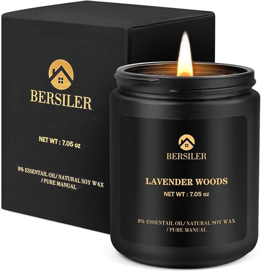 Scented Candle for Men, Lavender Wood Candle for Home Scented, Candle Gifts for Men, Aromatherapy Candle, Stress Relief and Relax Gift for Men Women Birthday Christmas Valentine