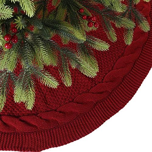 Sattiyrch Christmas Tree Skirt, 48 inches Luxury Cable Knit Knitted Thick Rustic Xmas Holiday Decoration, Burgundy by Sattiyrch