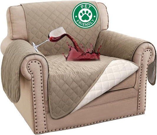 Turquoize 100% Waterproof Sofa Covers Chair Cover Slipcover Couch Protector Triple Non-Slip Sofa Slipcover for 1 Cushion Furniture Protector for Pets, Kids,Dog (Chair 23", Khaki)