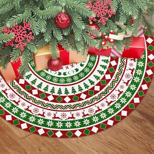 Christmas Decorations Tree Skirt 30 Inch Snowflake Reindeer Red White and Green Xmas Trees Skirts Mat Winter Holiday Party Ornament Indoor Outdoor Rustic Farmhouse Decoration - Image 2