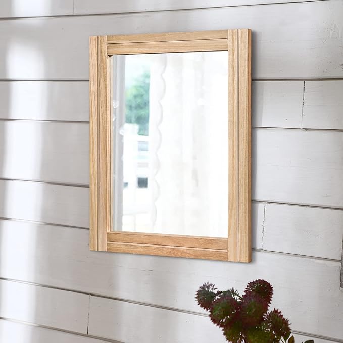AAZZKANG Rustic Mirrors for Wall Rectangle Wood Frame Mirror 50 x 40 cm Farmhouse Bedroom Bathroom Decorative Mirror