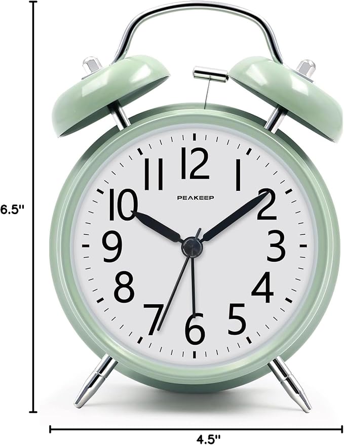 Peakeep Loud Battery Alarm Clock for Heavy Sleepers Adults Kids | Analog 4.5" Twin Bell Old School Fashioned Style for Bedrooms Living Kids?€? Room Decor (Avocado Green) - Image 7