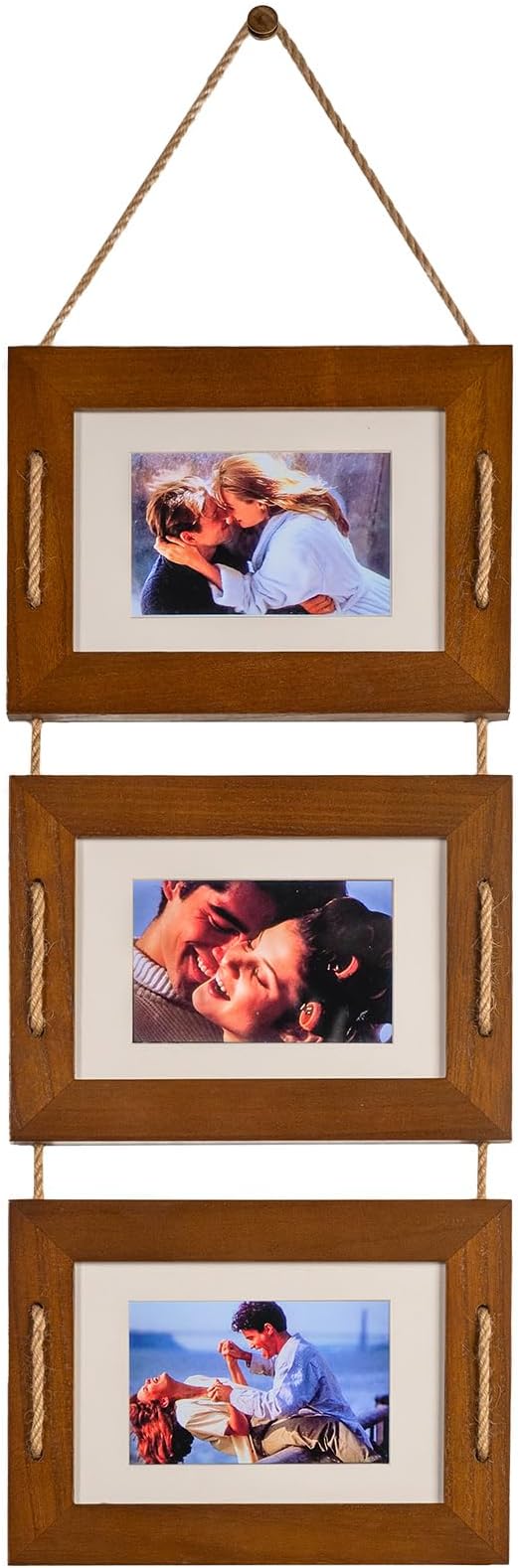 DLQuarts 5x7 Hanging Picture Frames Collage Wall Decor, 3 Opening 5x7 Matted to 3.5x5 Photo Rustic Wood Frame, Dark Walnut