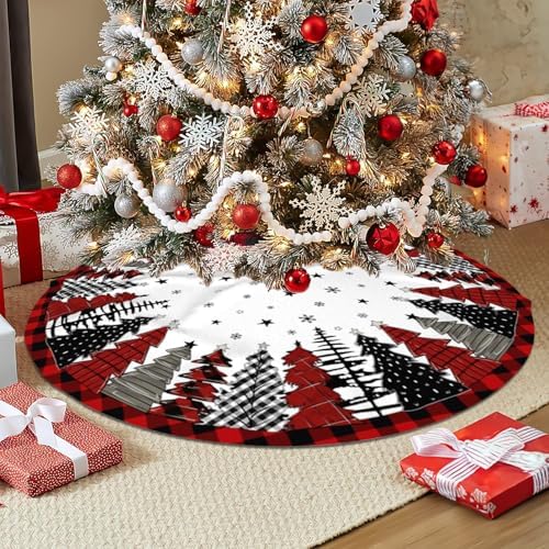 Christmas Tree Skirt 48 Inch Red and Black Buffalo Plaid Tree Skirt Winter Xmas Tree Mat Decorations for Home Holiday Party Indoor Outdoor Decor - Image 6