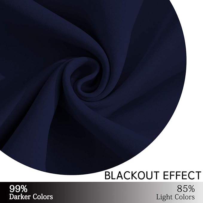 Yakamok 63 Inch Length Blackout Curtains for Bedroom, Room Darkening Thermal Insulated Blackout Drapes for Living Room, Navy Blue, 2 Panels,38 Inch Width