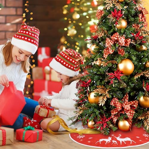 Christmas Tree Skirt Soft Reindeer Tree Skirt for Christmas Pencil Tree Winter Party Home Decoration, 36In, Red - Image 5