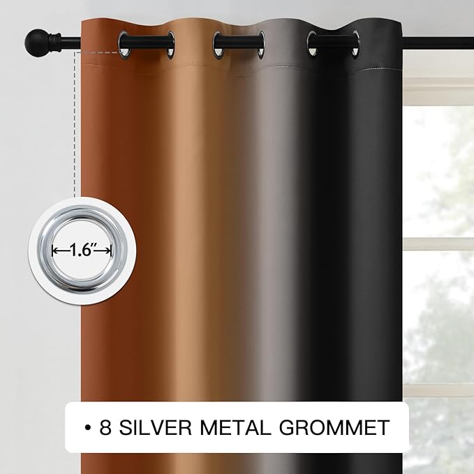 COSVIYA Blackout Drapes Burnt Orange and Black Curtains 84 inch Length 2 Panels,Full Room Darkening Grommet Insulated Thermal Window Treatments for Bedroom/Living Room,52x84 inches