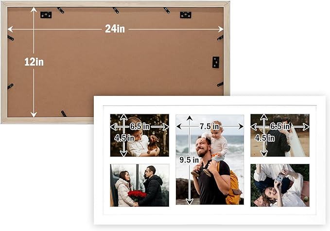 Golden State Art, 12x24 White Wood Picture Frame - White Mat for 8x10 and 5x7 Photos - Real Glass, Sawtooth Hanger, Swivel Tabs - Wall Mounting - Great for Posters, Weddings, and Engagements
