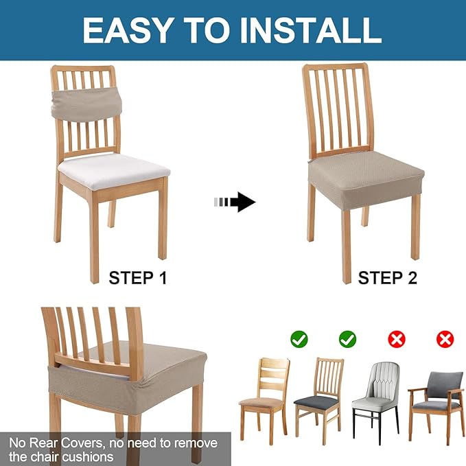 Smiry Waterproof Seat Covers for Dining Room Chairs Set of 10, Stretch Jacquard Removable Washable Chair Seat Slipcovers Protector, No Rear Covers, Taupe