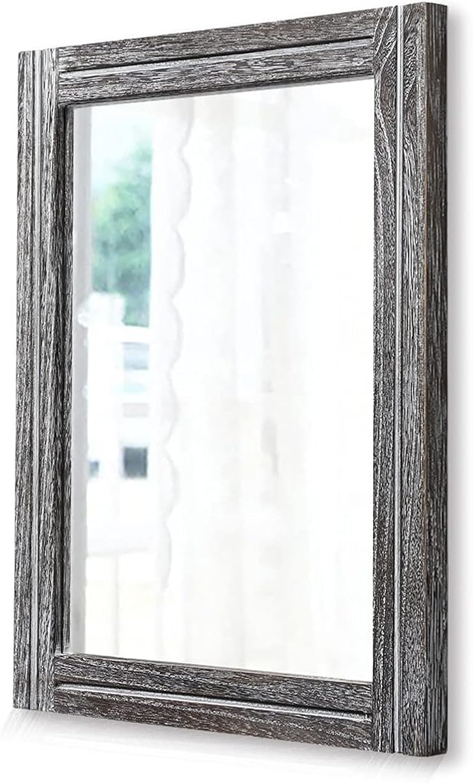 AAZZKANG Rustic Mirror Wood Framed Wall Mirrors Large 20"x16" Rectangle Decorative for Bedroom Bathroom Farmhouse Living Room Home Entryway