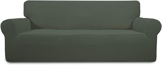 Easy-Going Stretch Oversized Sofa Slipcover 1-Piece Sofa Cover Furniture Protector Couch Soft with Elastic Bottom for Kids, Polyester Spandex Jacquard Fabric Small Checks Olive Green
