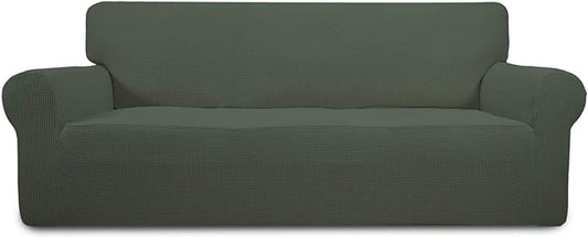 Easy-Going Stretch Oversized Sofa Slipcover 1-Piece Sofa Cover Furniture Protector Couch Soft with Elastic Bottom for Kids, Polyester Spandex Jacquard Fabric Small Checks Olive Green
