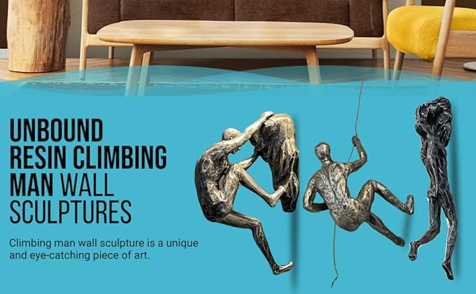 Unbound Resin Climbing Man Wall Sculptures Creative Hand-Finished Sculpture Figurine for Bar/Home/Office Art Decor (Rock Two Hands)