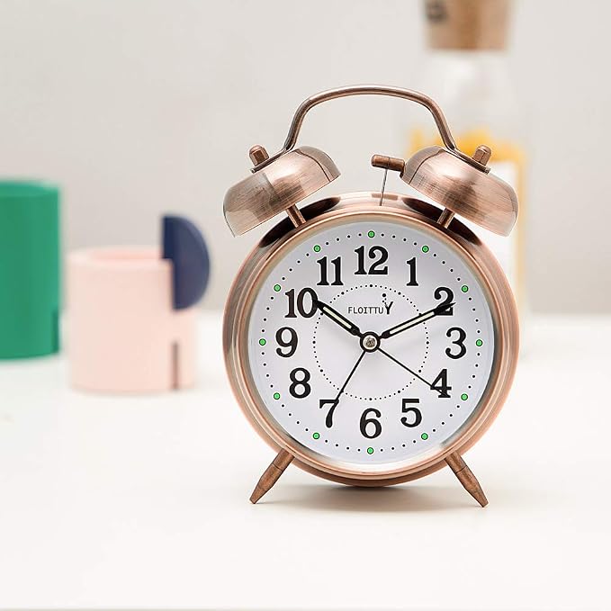 FLOITTUY {Loud Alarm for Deep Sleepers) 4'' Twin Bell Alarm Clock with Backlight for Bedroom and Home Decoration(Red-Brown) - Image 3