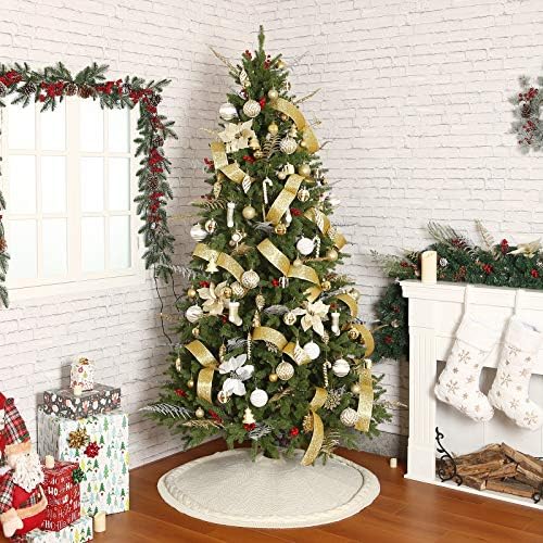 Sattiyrch Christmas Tree Skirt 48 in, Luxury Cable Knit Knitted Thick Rustic Xmas Holiday Decoration,Cream - Image 4
