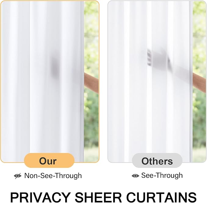MIULEE Non-See-Through French Door Curtains for Front Door, Privacy Light Filtering Semi Sheer Curtains for Decoration, Window Drapes with Rod Pocket and Tie Back, White, 26 x 80 inches, 2 Panels