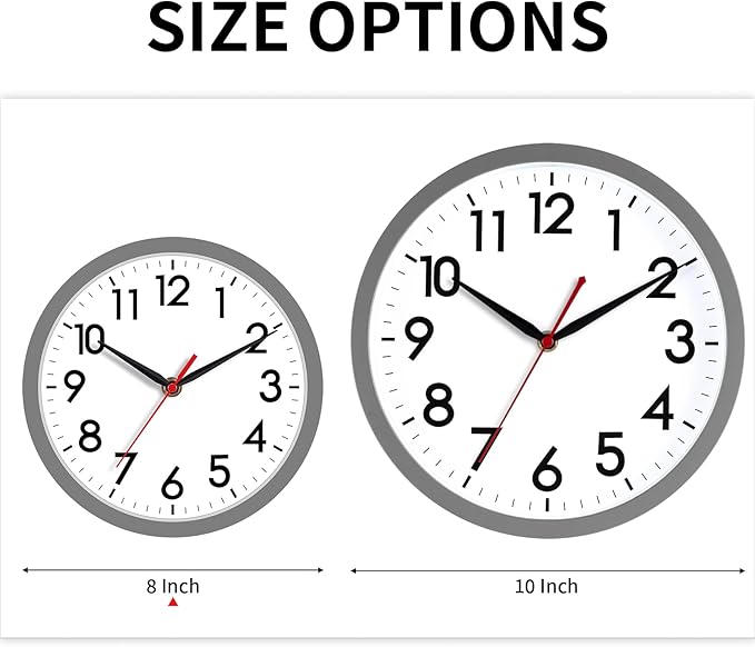 AKCISOT Wall Clock 8 Inch Silent Non-Ticking Modern Clocks Battery Operated - Analog Small Classic for Office, Home, Bathroom, Kitchen, Bedroom, School(Gray)