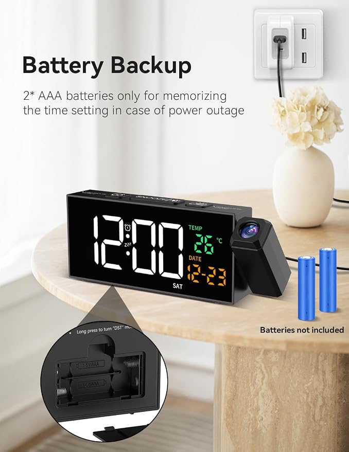 Netzu Projection Clock for Bedroom Ceiling, Alarm Clocks Black - Image 7
