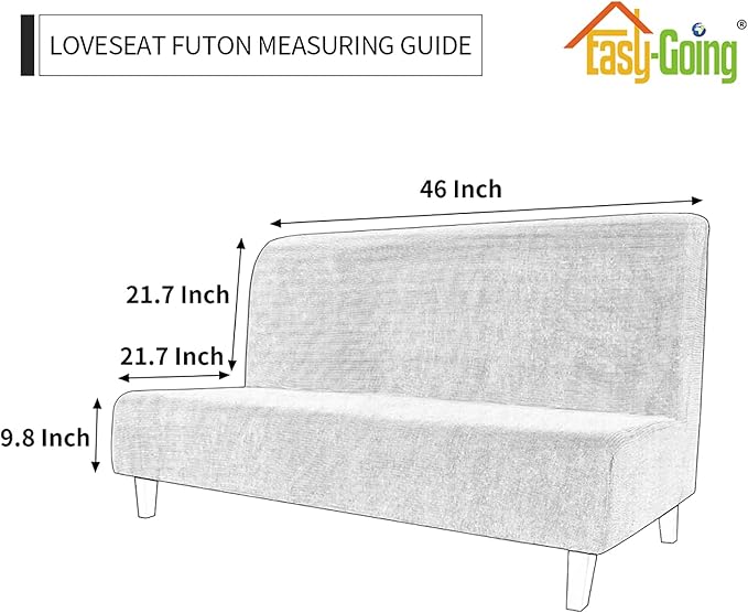 Easy-Going Stretch Futon Slipcover Armless Futon Bed Cover Furniture Protector Without Armrests with Elastic Bottom for Kids, Soft Jacquard Fabric Small Checks (Medium, Khaki)