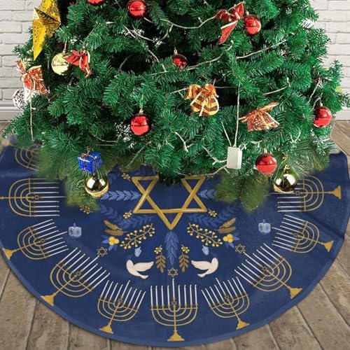 Hanukkah Candlestick Stars Christmas Tree Skirt Funny Tree Mat for Farmhouse Xmas Holiday Party Decorations Indoor Outdoor 36 Inch - Image 4
