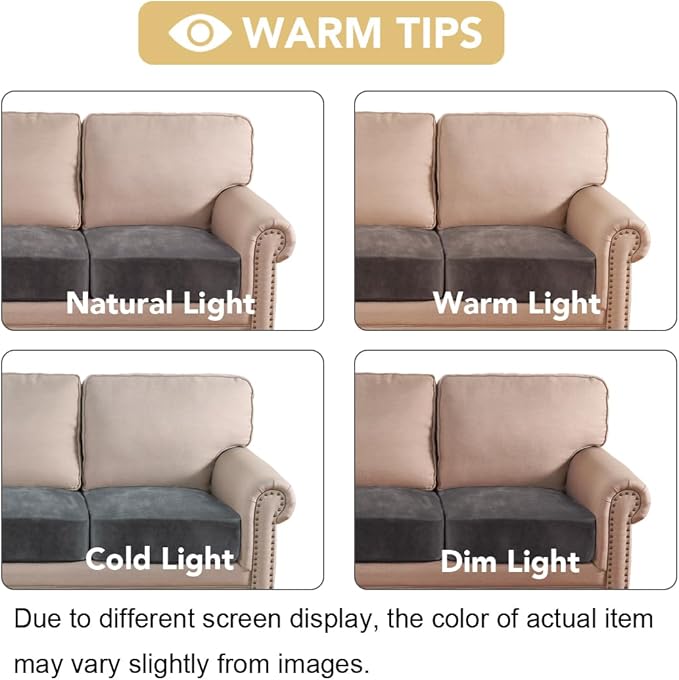 H.VERSAILTEX Velvet Stretch Couch Cushion Cover Plush Cushion Slipcover for Chair Loveseat Sofa Cushion Furniture Protector Seat Cushion Sofa Cover (2 Piece Large Sofa Cushion Covers, Grey)