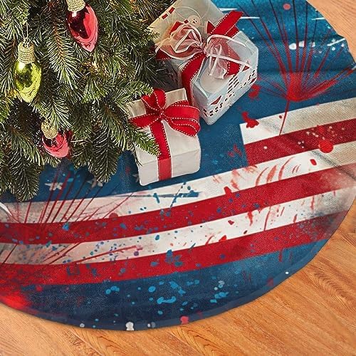 Fireworks US Flag Tree Skirts Xmas Ornaments, Tree Skirt for Christmas Party Holiday All Occasions 30" - Image 3
