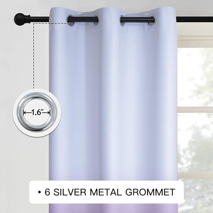 COSVIYA Grommet Ombre Room Darkening Curtains 84 inch Long, Gradient Drapes Purple and Grayish White Light Blocking Insulated Thermal Window Curtains for Bedroom/Living Room,2 Panels,42x84 inches