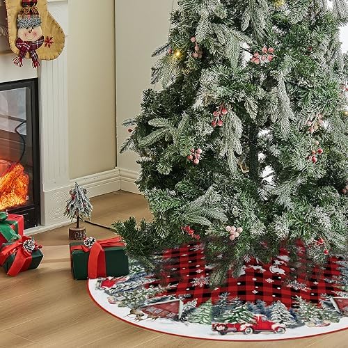 Red Buffalo Plaid with Truck Christmas Tree Skirt 36 Inches - Image 4