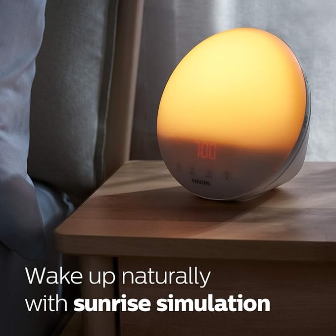 Philips SmartSleep Wake-up Light, Colored Sunrise and Sunset Simulation, 5 Natural Sounds, FM Radio & Reading Lamp, Tap Snooze, HF3520/60 - Image 2