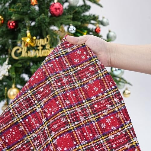 Snowflakes Tree Skirt 48 Inch Large Buffalo Plaid Christmas Tree Skirt - Image 2