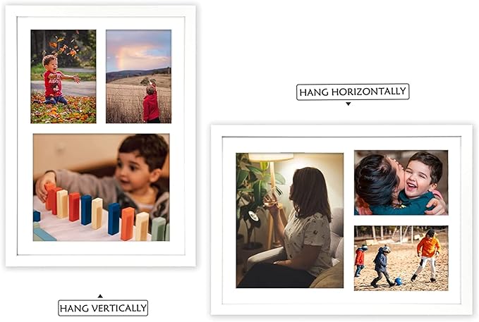 Golden State Art, Set of 8, 12x17 White Wood Picture Frame - White Mat for 8x10 And 5x7 Photos - Tempered Glass, Sawtooth Hanger, Swivel Tabs - Wall Mounting - Great for Gift